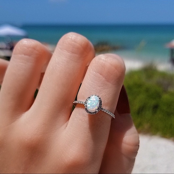 .925 Sterling Silver White Opal Ring - Picture 7 of 8